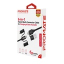 Promate 6-in-1 Hybrid Multi-Connector cable for Charging & Data Transfer (PentaPower.BLACK)
