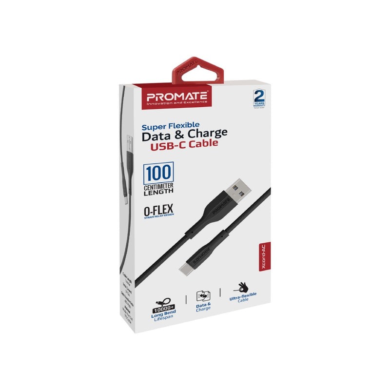 Promate Super Flexible Data and Charge USB-C Cable (XCord-AC-BLACK)