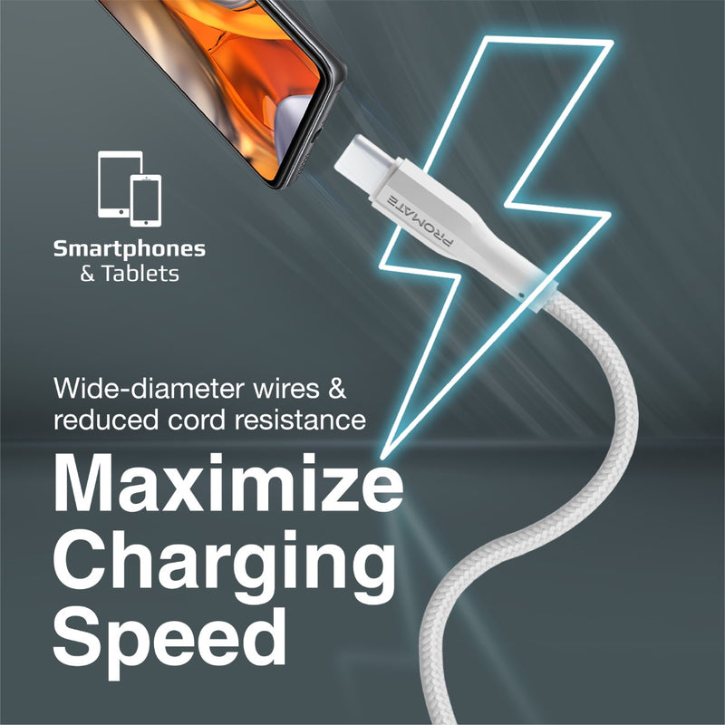 Promate Super Flexible Data and Charge USB-C Cable (XCord-AC-WHITE)