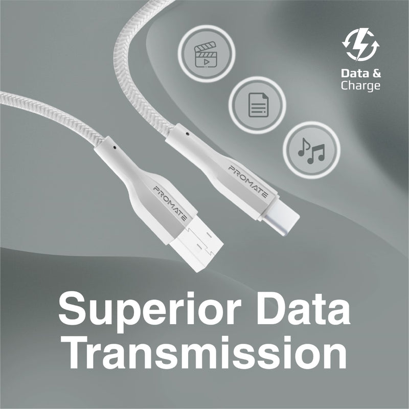 Promate Super Flexible Data and Charge USB-C Cable (XCord-AC-WHITE)
