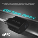 Promate 65W Super Speed GaNFast® Charging Adapter with Dual USB Ports (PowerPort-65)