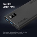 Promate Bolt-10PRO.BLACK 10000mAh Compact Smart Charging Power Bank with Dual USB-A & USB-C Output