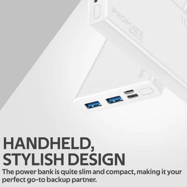 Promate Bolt-10.White Compact Smart Charging Power Bank with Dual USB Output 