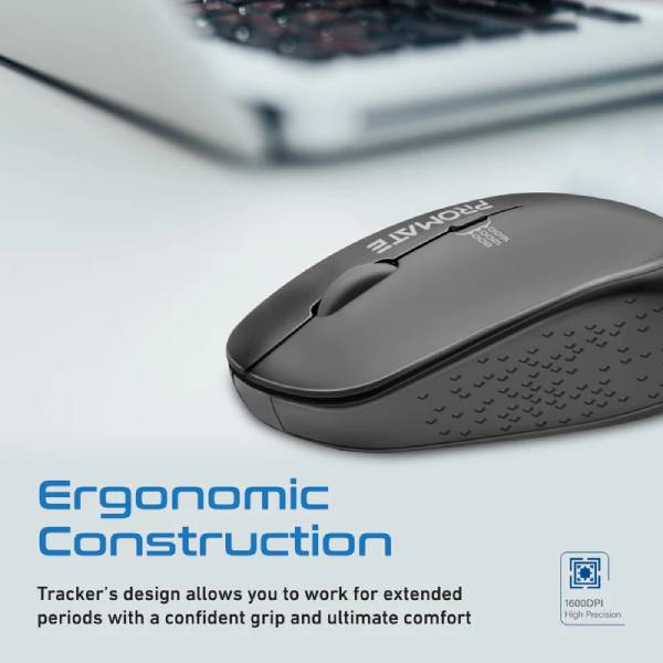 Promate 1600DPI MaxComfort® Ergonomic Wireless Mouse TRACKER.BLACK