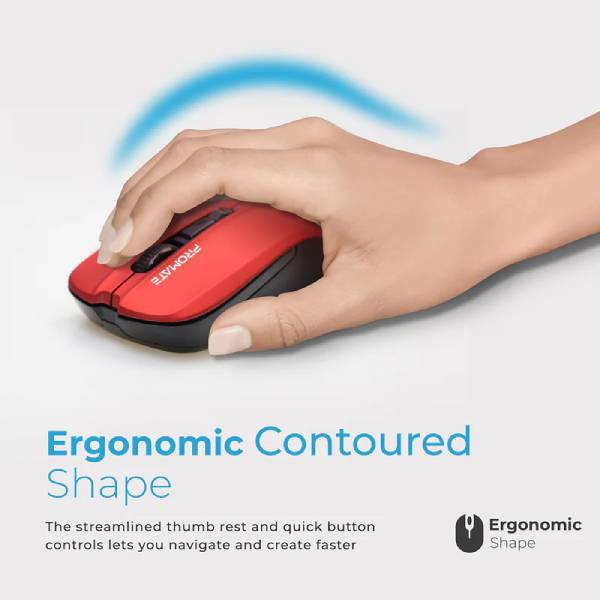 Promate Comfort Performance Wireless Ergonomic Mouse CONTOUR.RED