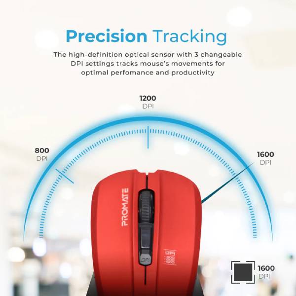 Promate Comfort Performance Wireless Ergonomic Mouse CONTOUR.RED