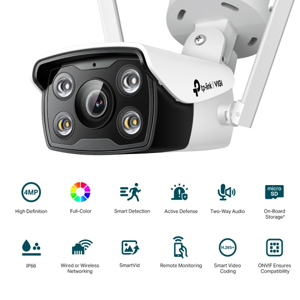 TP-Link 4MP Outdoor Full-Color Wi-Fi Bullet Network Camera VIGI C340-W 4mm (UN)