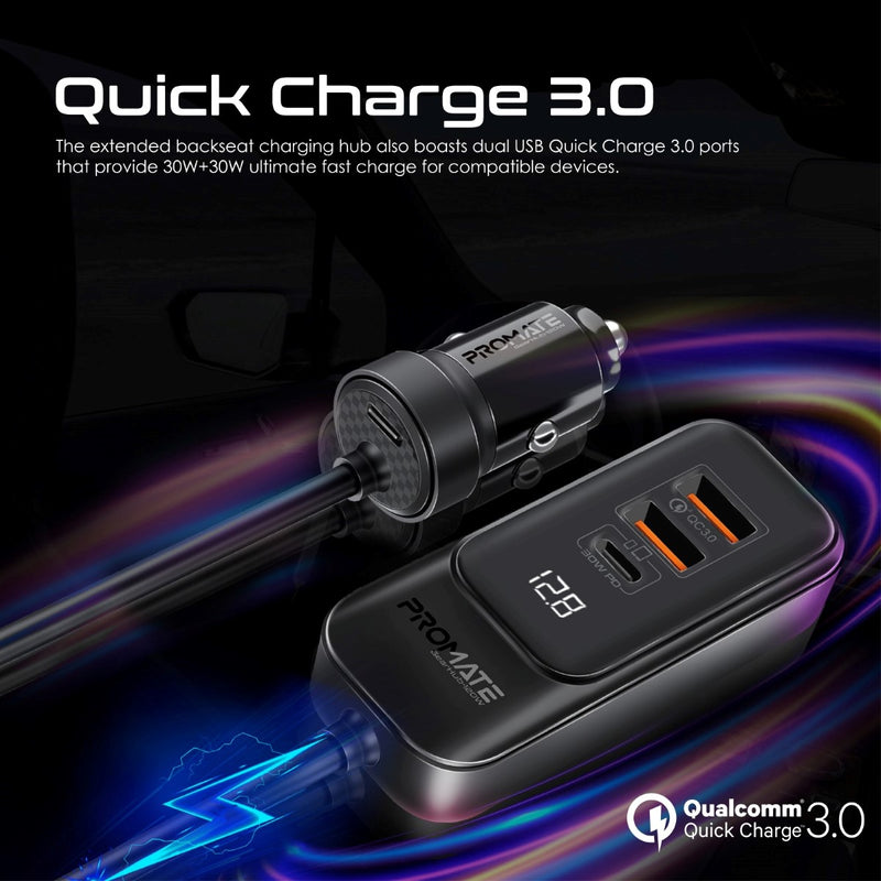 Promate 120W RapidCharge™ Car Charger with Multi-Port Backseat Charging Hub GEARHUB-120W