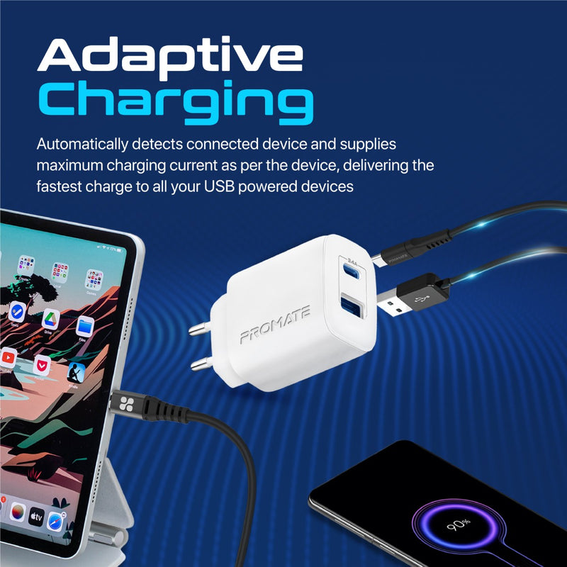 Promate 17W High-Speed Dual Port Charger (BIPLUG-2.WHITE.UK)