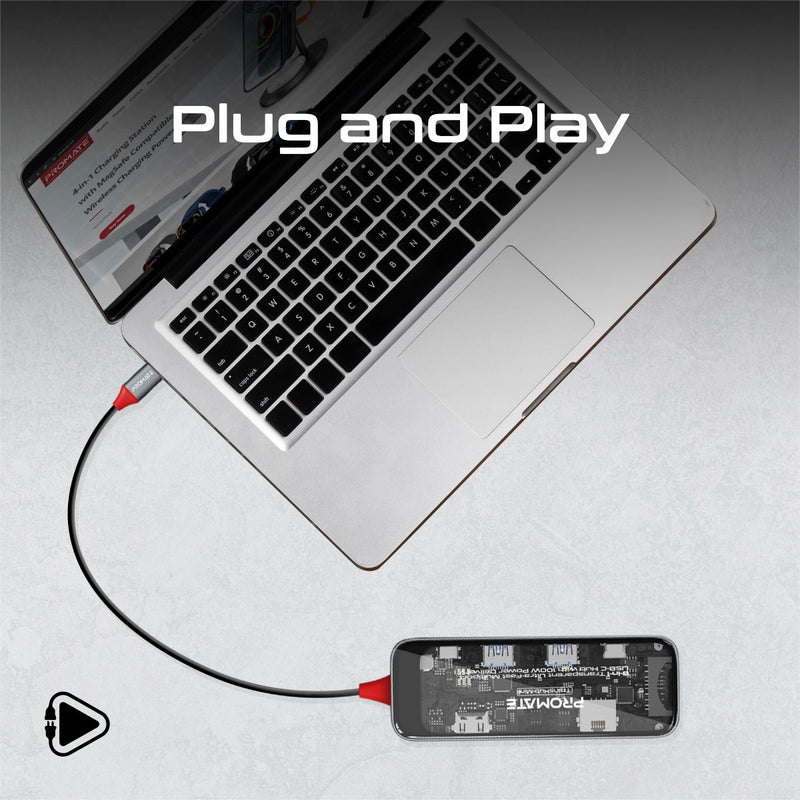 Promate 8-in 1 Transparent Ultra-Fast Multiport USB-C Hub with 100W Power Delivery TRANSHUB-MINI