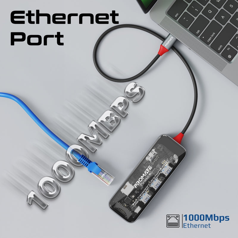 Promate 9-in 1 Transparent Ultra-Fast Multiport USB-C Hub with 100W Power Delivery TRANSHUB-GO