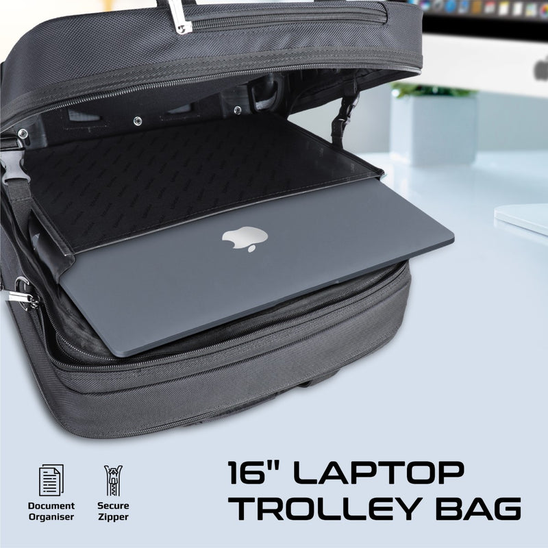 Promate PERSONA-TR Versatile Travel Trolley Bag for 16” Laptop with Multiple Compartments