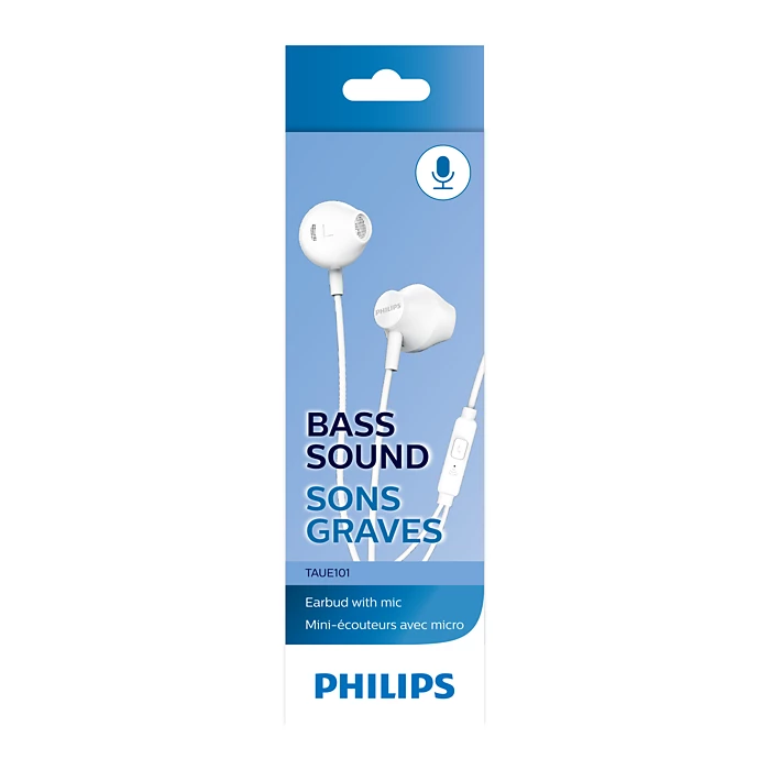 Philips Earphones with Mic, White ( TAUE101WT/00 ) 14.2mm speaker drivers for rich bass and clear sound