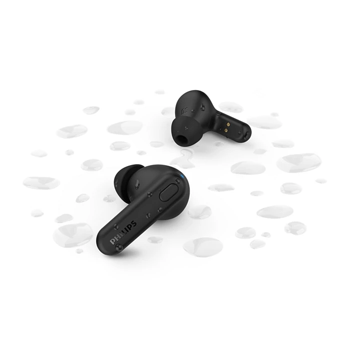 Philips True Wireless Earphones (TAT1108BK/97) 6mm Driver, IPX4, AI mic, 5 hours playtime + 10 hours Case charging playtime, 2 Hours charge time, 35 mAh earpiece, 250 mAh Case, USB-C charging Cable incl, Charging Case incl, BT 5.3, Black