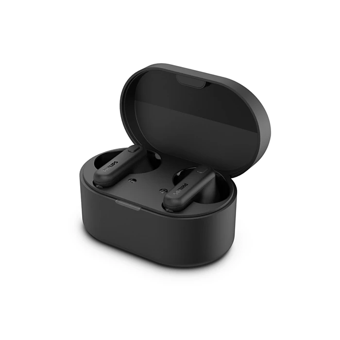 Philips True Wireless Earphones (TAT1108BK/97) 6mm Driver, IPX4, AI mic, 5 hours playtime + 10 hours Case charging playtime, 2 Hours charge time, 35 mAh earpiece, 250 mAh Case, USB-C charging Cable incl, Charging Case incl, BT 5.3, Black