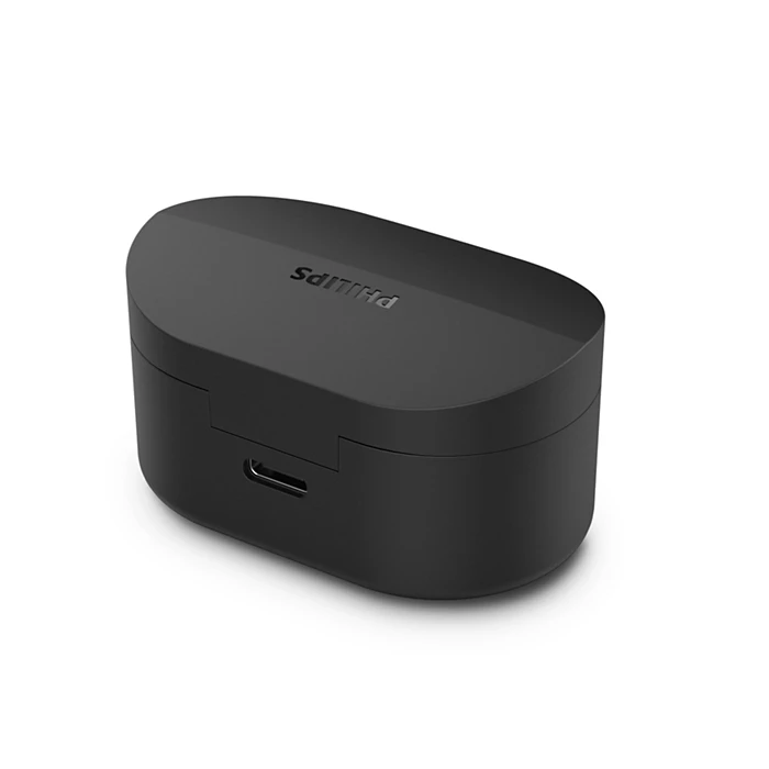 Philips True Wireless Earphones (TAT1108BK/97) 6mm Driver, IPX4, AI mic, 5 hours playtime + 10 hours Case charging playtime, 2 Hours charge time, 35 mAh earpiece, 250 mAh Case, USB-C charging Cable incl, Charging Case incl, BT 5.3, Black