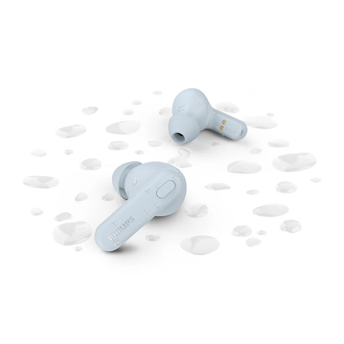 Philips True Wireless Earphones (TAT1108BL/97) 6mm Driver, IPX4, AI mic, 5 hours playtime + 10 hours Case charging playtime, 2 Hours charge time, 35 mAh earpiece, 250 mAh Case, USB-C charging Cable incl, Charging Case incl, BT 5.3, Blue
