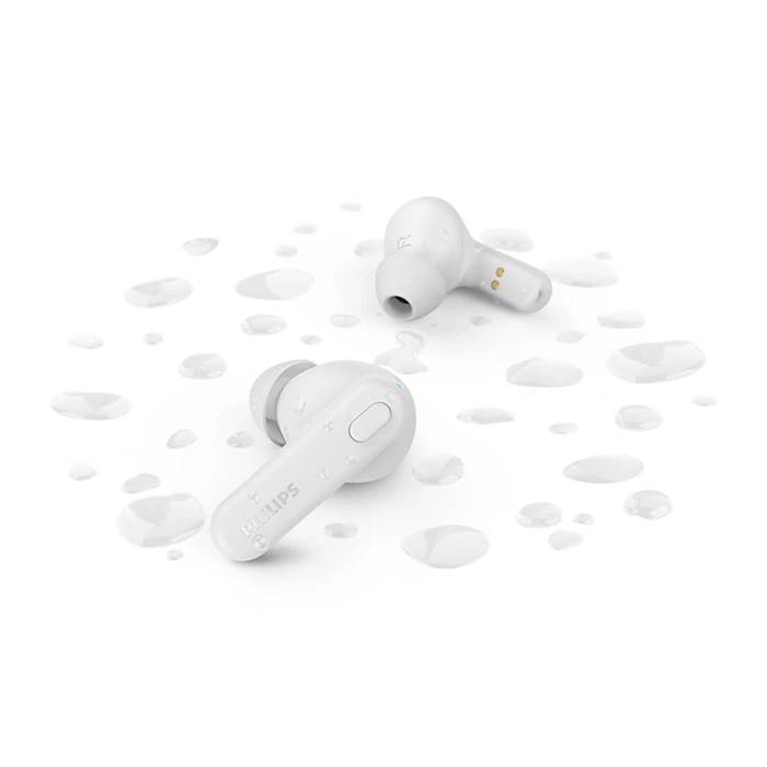 Philips True Wireless Earphones (TAT1108WT/97) 6mm Driver, IPX4, AI mic, 5 hours playtime + 10 hours Case charging playtime, 2 Hours charge time, 35 mAh earpiece, 250 mAh Case, USB-C charging Cable incl, Charging Case incl, BT 5.3, White