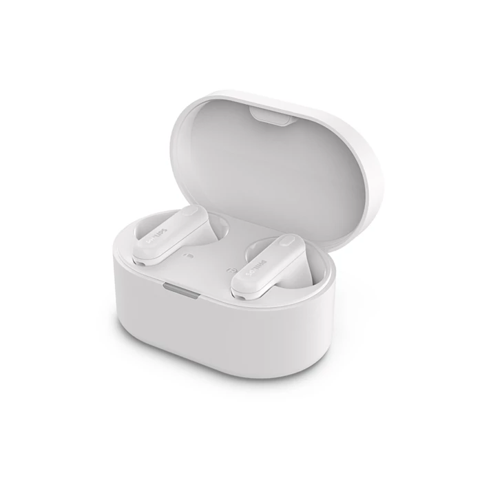 Philips True Wireless Earphones (TAT1108WT/97) 6mm Driver, IPX4, AI mic, 5 hours playtime + 10 hours Case charging playtime, 2 Hours charge time, 35 mAh earpiece, 250 mAh Case, USB-C charging Cable incl, Charging Case incl, BT 5.3, White