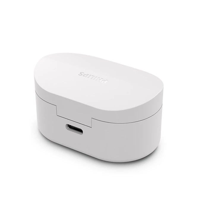 Philips True Wireless Earphones (TAT1108WT/97) 6mm Driver, IPX4, AI mic, 5 hours playtime + 10 hours Case charging playtime, 2 Hours charge time, 35 mAh earpiece, 250 mAh Case, USB-C charging Cable incl, Charging Case incl, BT 5.3, White
