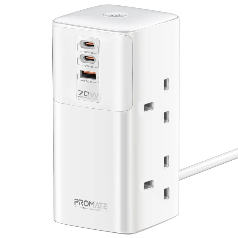 Promate 70W Multi-Port Charging Station with Quad AC Sockets POWERTOWER-70W