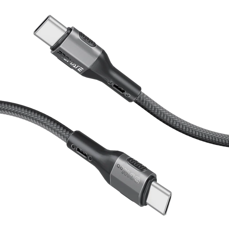 Promate Tough-Built 60W Power Delivery USB-C Cable (FletchLink-CC-BLACK)