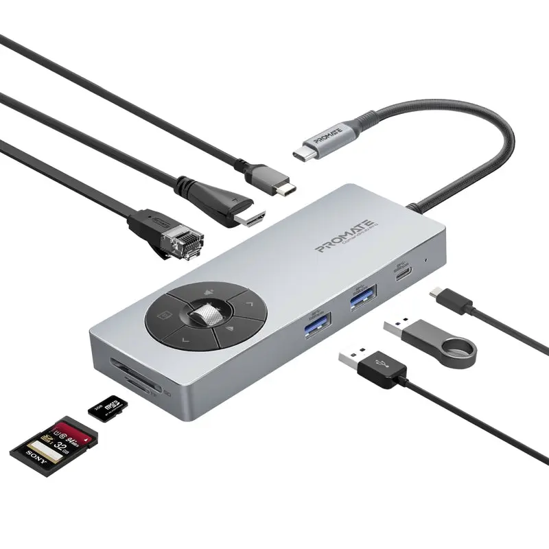 Promate 14-in-1 Highspeed Multiport USB-C Hub with 100W PD Passthrough & Multimedia Controls (COMANDHUB-PRO)