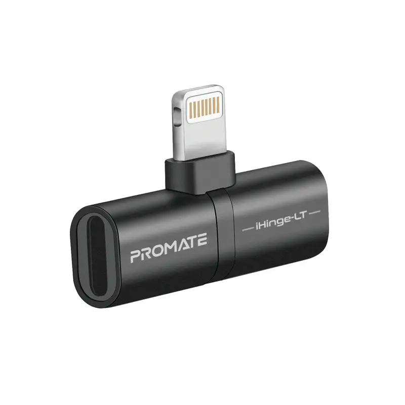 Promate 2-in-1 Audio & Charging Adaptor with Lightning Connector (iHinge-LT.BLACK)