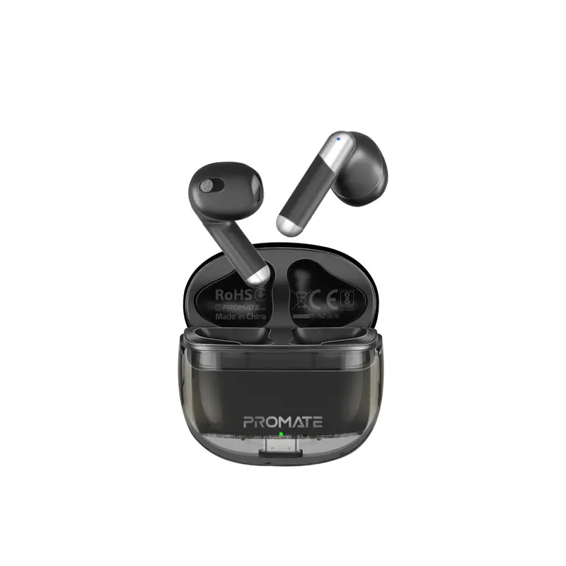 Promate TRANSPODS.BLACK High Definition Transparent TWS Earbuds with IntelliTouch