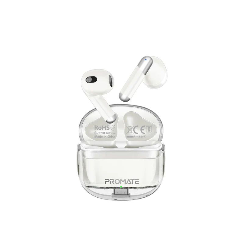 Promate TRANSPODS.WHITE High Definition Transparent TWS Earbuds with IntelliTouch