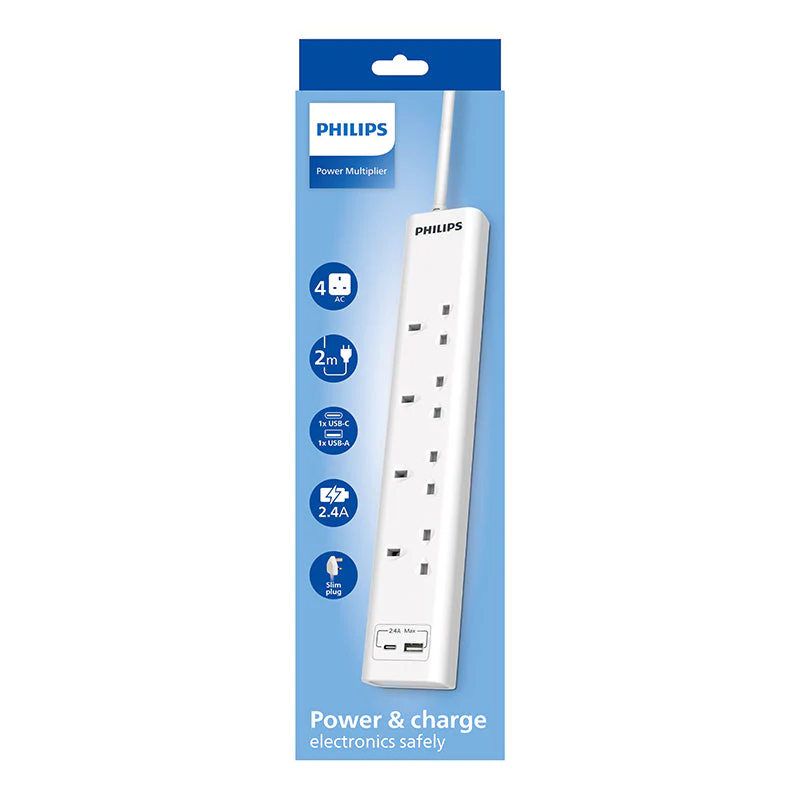 Philips Power Multiplier 4 Way Extension Socket with 2 USB Port (CHP4141WA/69)