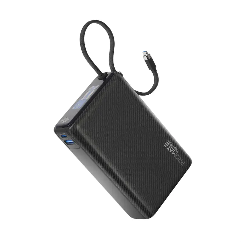 Promate 35W SuperSpeed Power Bank with Built-in USB-C Cable & TFT Screen Black(TITAN-35W-BLK)