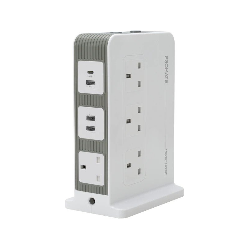 Promate Wall Socket 3 meters POWERTOWER.UK-WT(USB PORT, USB-C, AC Socket)