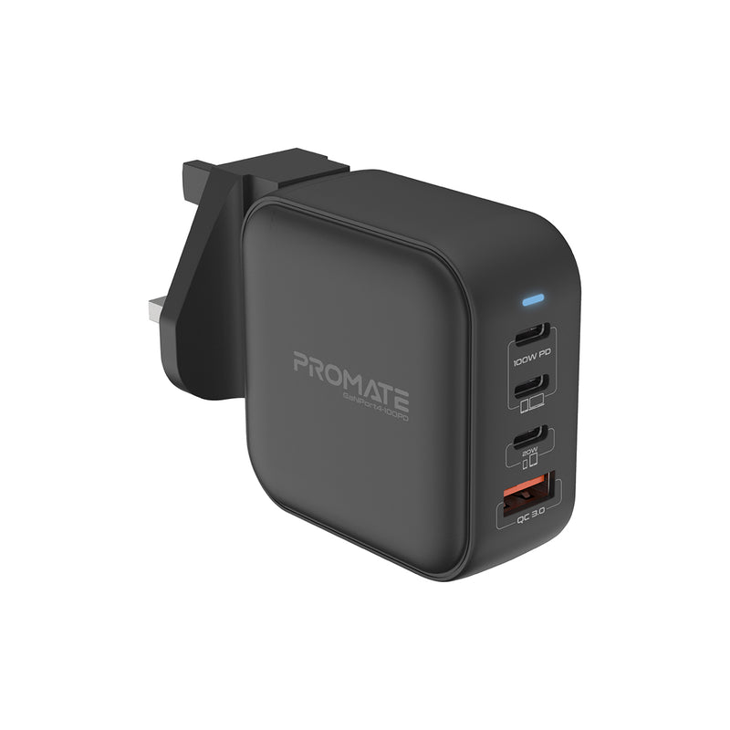 Promate 100W Power Delivery GaNFast™ Charger with Quick Charge 3.0 (GaNPort4-100PD)
