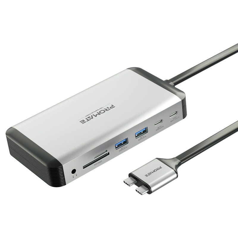 Promate 13-in-1 MacBook Docking station with 150W Power Adapter & 4K@60Hz MST Dual Display (VersaHub-MST)