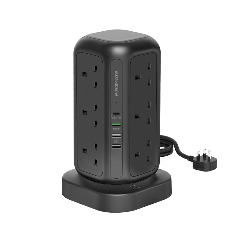 Promate 16-in-1 Multi-Socket Surge Protected Power Tower POWERTOWER-3
