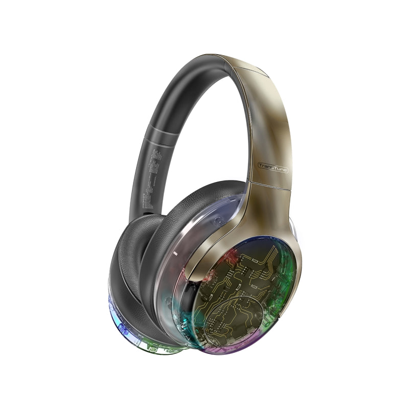 Promate Active Noise Cancelling Hi-Fi Stereo Wireless Headphones with RGB Lights (TRANSTUNE.GUNMETAL)