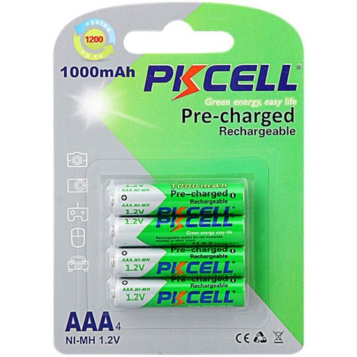 [PK-NI-MH-RTU-AAA-1000MAH] PKCELL NI-MH RTU Rechargeable Battery AAA 1000mAh, 4pc/card