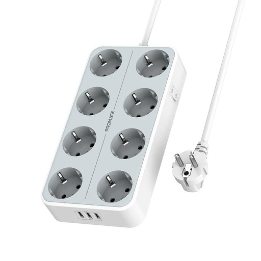 [PRO-CH-POWERCORD8EU-4M.WHITE] Promate Charger & Power 4 meters POWERCORD8EU-4M.WHITE(AC Socket, USB Ports)