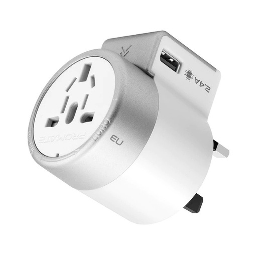 [PRO-CH-TWIST.WHITE] Promate TWIST White Universal Travel Adaptor with Dual USB Ports (100-250V, 300mA,5V,2.4A)