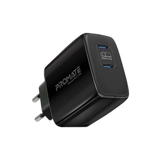 [PRO-CH-POWERPORT-65.UK-BK] Promate 65W Super Speed GaNFast® Charging Adapter with Dual USB Ports (PowerPort-65)