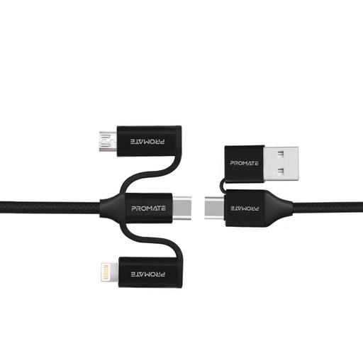 [PRO-CABLE-PentaPower.BLACK] Promate 6-in-1 Hybrid Multi-Connector cable for Charging & Data Transfer (PentaPower.BLACK)