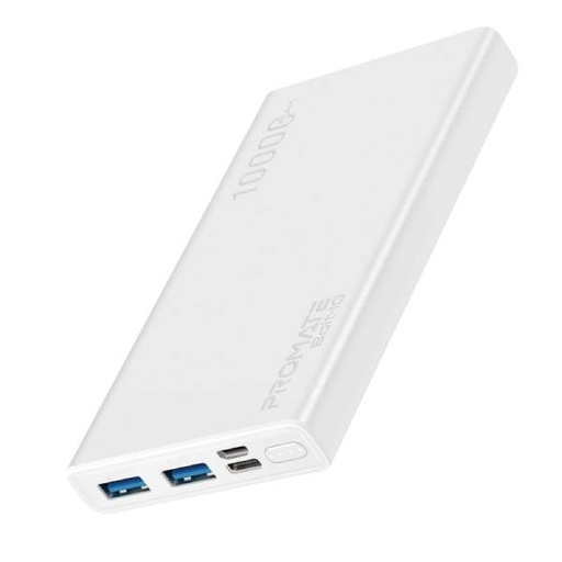[PRO-PB-Bolt-10.White] Promate Bolt-10.White Compact Smart Charging Power Bank with Dual USB Output 